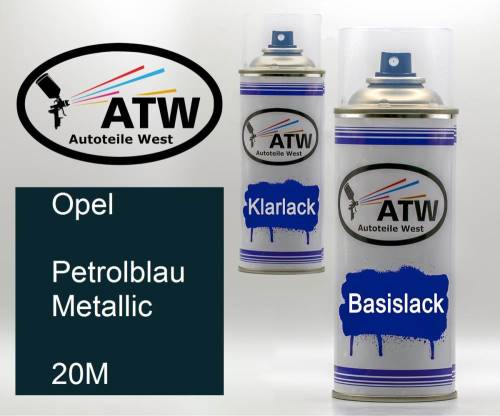 Opel, Petrolblau Metallic, 20M: 400ml Sprühdose + 400ml Klarlack - Set, von ATW Autoteile West.